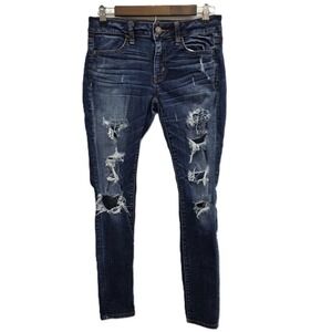 American Eagle 4R Distressed Skinny Jegging Jeans High Stretch Ripped Denim